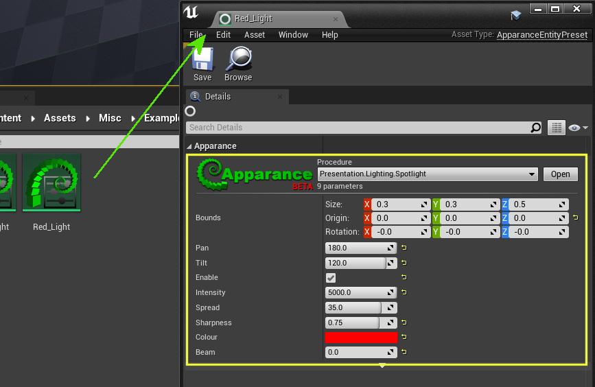 Authoring Preset parameters in the Preset editor panel