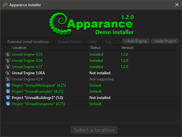 The Apparance Installer application is used for managing plugin use